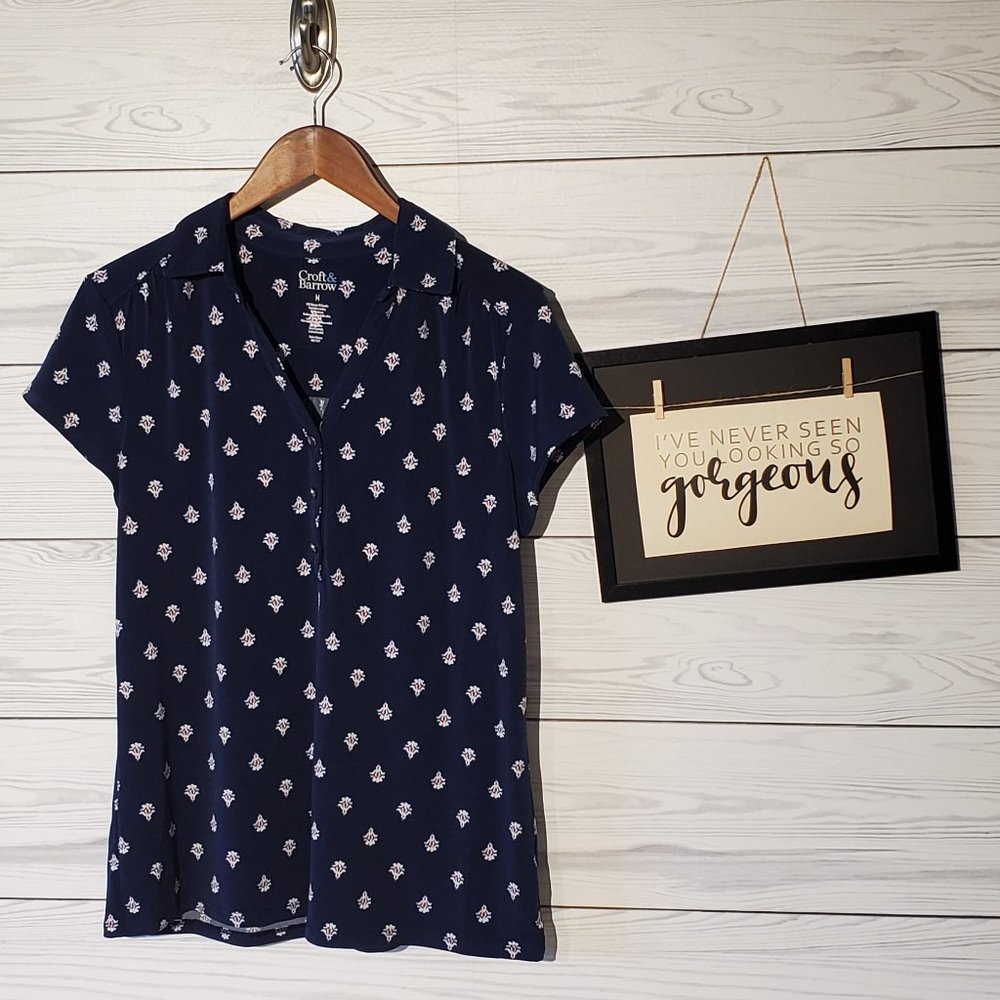 Croft & Borrow Short Sleeve Navy Shirt Size M